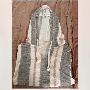 pink, grey, and white beach sweatshirt